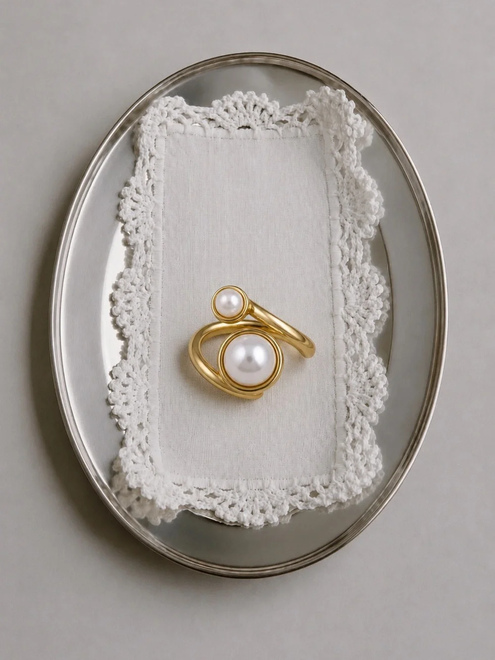 Gold-Tone Double Pearl Open Ring